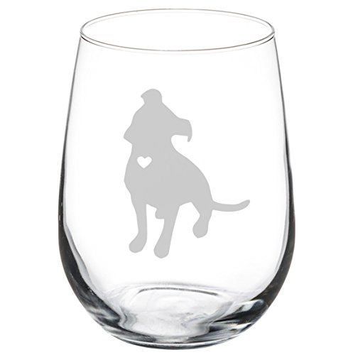 Wine Glass Goblet Cute Pitbull with Heart (17 oz Stemless)