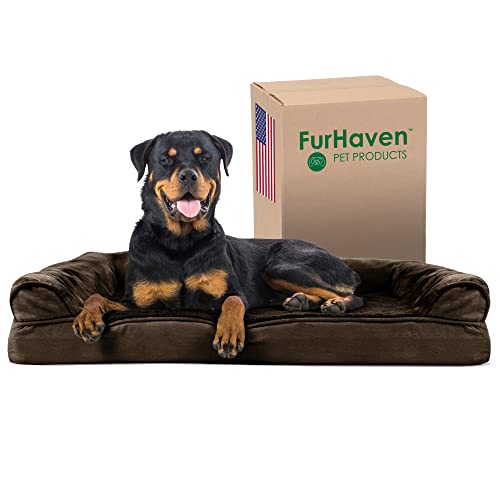 Furhaven XL Orthopedic Dog Bed Plush & Suede Sofa-Style w/ Removable Washable Cover - Espresso,...
