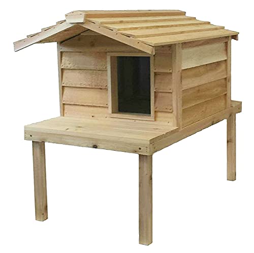 CozyCatFurniture Insulated Cat Outdoor House with Platform and Extended Roof, Natural Cedar Wood...