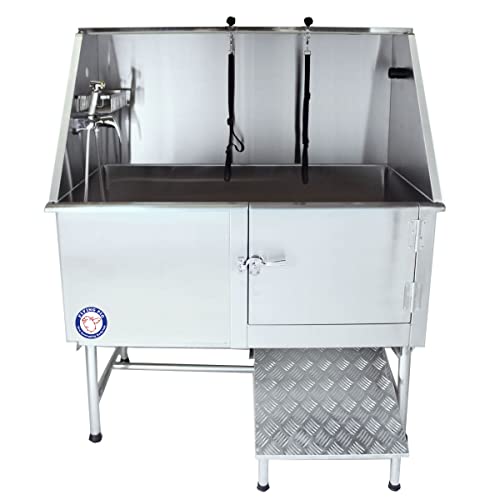 Flying Pig 50' Stainless Steel Pet Dog Grooming Bath Tub with Walk-in Ramp & Accessories (Right...