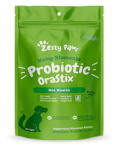 Zesty Paws OraStix for Dogs - Probiotic Sticks with Hemp Seed Curcumin Ginger Root Taurine -...