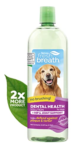 TropiClean Fresh Breath Oral Care Water Additive for Dogs, 33.8oz - Dog Breath Freshener + Hip &...