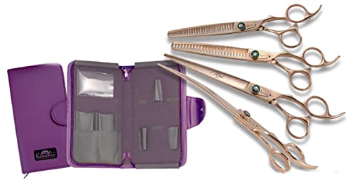 Kenchii Rose Gold Deluxe Grooming Shears Great Grooming Shears for All Breeds (8.0' 4 Piece Set)