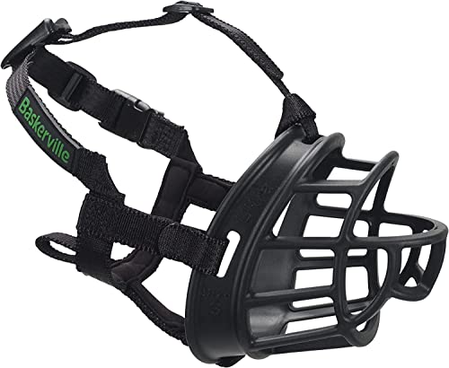 BASKERVILLE Ultra Dog Muzzle- Black Size 5, Perfect for Large Dogs, Prevents Chewing and Biting,...