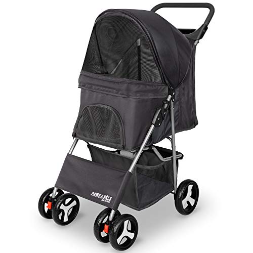 Pet Stroller Cat/Dog Easy to Walk Folding Travel Carrier Carriage, Onyx Black