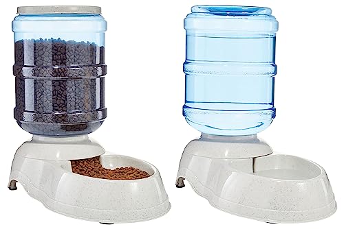 Amazon Basics Automatic Dog Cat Water Dispenser Gravity Feeder and Waterer Set, Large, 12-Pound Food...
