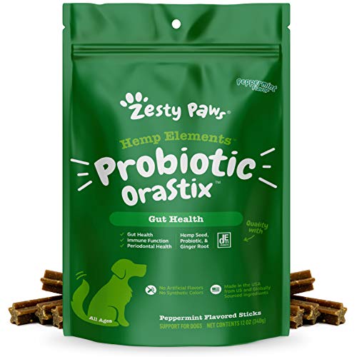 Zesty Paws Probiotic OraStix for Dogs - Dental Sticks with Hemp Seed Curcumin Ginger Root Taurine...