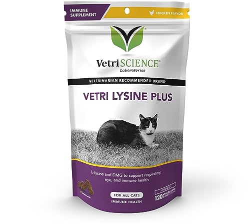 VetriScience Vetri Lysine Plus, Immune and Respiratory Support Vitamins for Cats, 120 Treat Like...