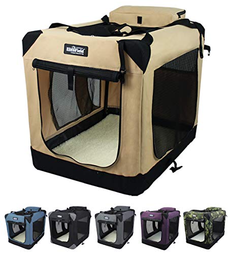 EliteField 3-Door Folding Soft Dog Crate with Carrying Bag and Fleece Bed (2 Year Warranty), Indoor...