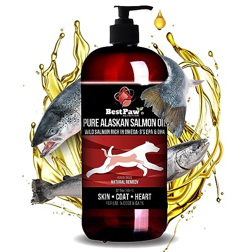 Pure Wild Alaskan Salmon Oil for Dogs & Cats Skin and Coat - Fish Oil Liquid with Pump - Supports...