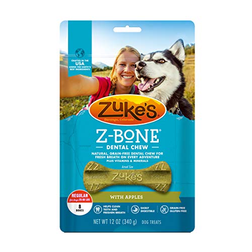 Zuke's Regular Z-Bone Grain Free Dental Chew Dog Treats With Apples - 12 oz. Bag (82425)