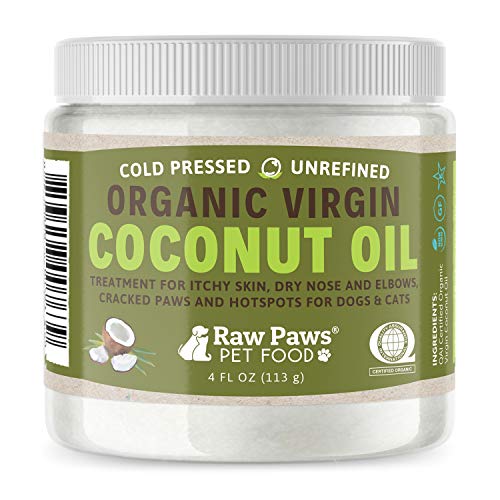 Raw Paws Organic Coconut Oil for Dogs & Cats, 4-oz - Treatment for Itchy Skin, Dry Nose, Paws,...