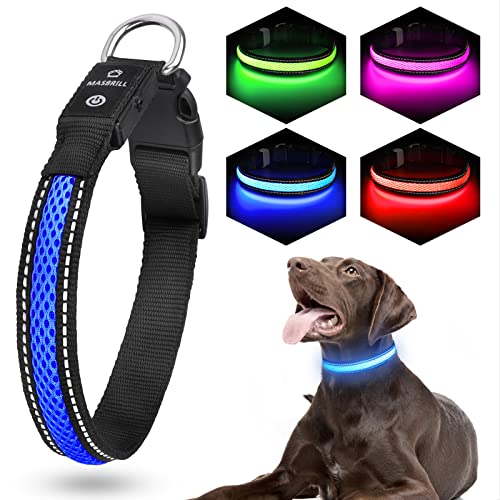 Light Up Dog Collars, MASBRILL LED Dog Collar Rechargeable Waterproof & High Visibility Adjustable...