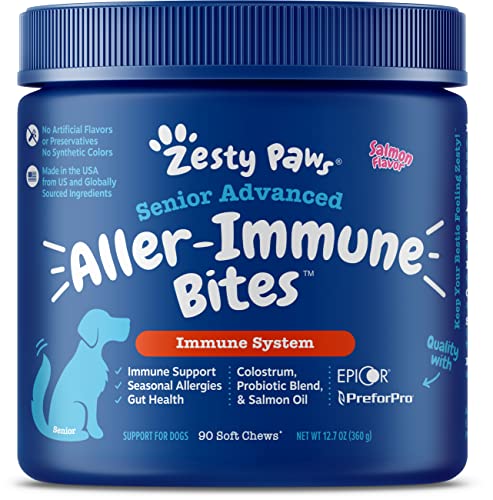 Zesty Paws Advanced Allergy Immune Supplement for Dogs - with Omega 3 Wild Alaskan Salmon Fish Oil,...