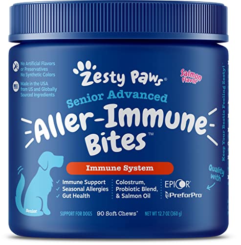 Zesty Paws Dog Allergy Relief - Anti Itch Supplement - Omega 3 Probiotics for Dogs - Salmon Oil...
