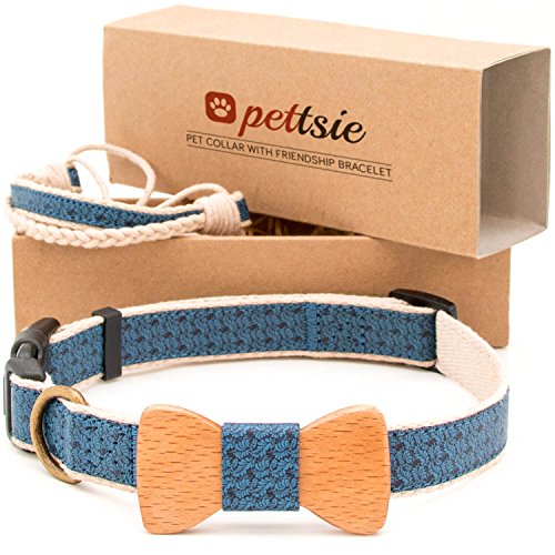 Matching Dog Collar Bow Tie & Owner Friendship Bracelet, Adjustable Size X-Small, Small & Medium,...