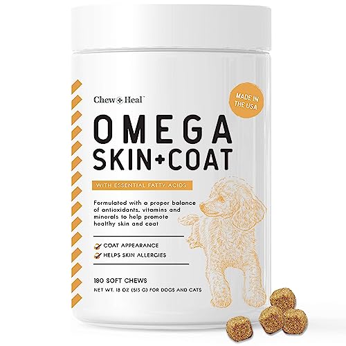 Salmon Oil for Dogs - 180 Soft Chew Omega Treats for Skin and Coat - Fish Oil Blend of Essential...
