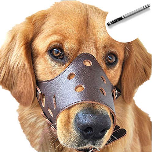 Dog Muzzle Leather, Comfort Secure Anti-Barking Muzzles for Dog, Breathable and Adjustable, Allows...