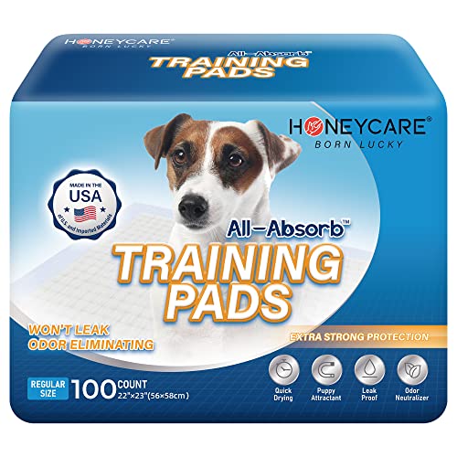 HONEY CARE All-Absorb, Large 22' x 23', 100 Count, Dog and Puppy Training Pads, Ultra Absorbent and...