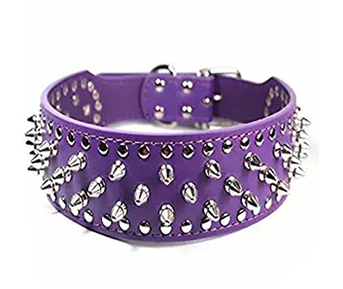 Hoot PU Leather Adjustable Spiked Studded Dog Collar 2' Wide 31 Spikes 52 Studs (S(Neck 17'-20'),...