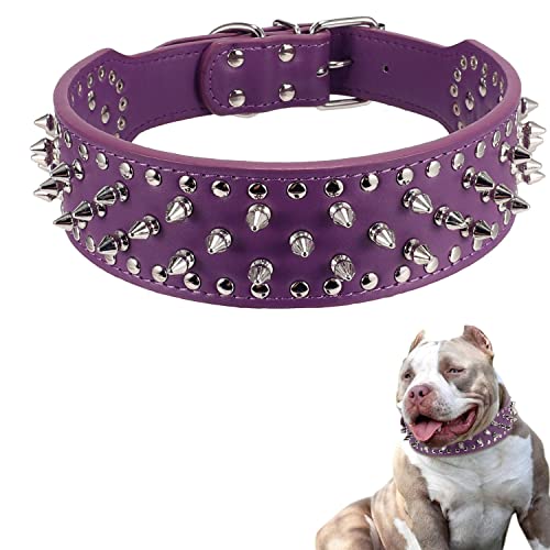 BTDCFY Hoot PU Leather Adjustable Spiked Studded Dog Collar 2' Wide 31 Spikes 52 Studs (S(Neck...