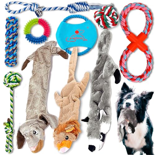 Lobeve Dog Toys Gift Set,Variety No Stuffing Squeaky Plush Toy and Rope Chew Toys for Medium to...