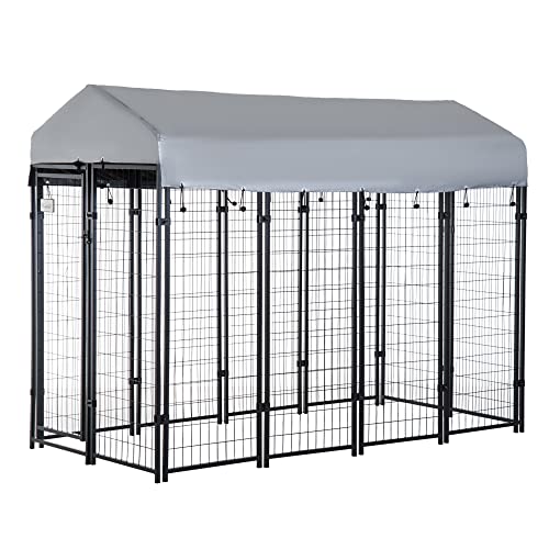 Pawhut 8' x 4' x 6' Large Dog Kennel Outdoor Steel Fence with UV-Resistant Oxford Cloth Roof &...