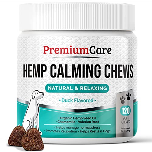 PREMIUM CARE Hemp Calming Chews for Dogs, Duck Flavored, Natural Calming Relaxer for Aggressive...