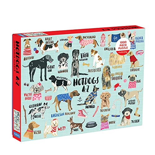 Mudpuppy Hot Dogs A-Z Puzzle, 1,000 Piece Dog Jigsaw Puzzle, 27”x20”, Perfect for Ages 8-99+,...