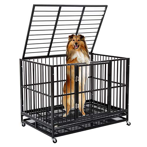 WALCUT 48'' Large Dog Crate, Cages for Dogs Indoor Dog Kennel Outdoor Collapsible Heavy Duty Metal...