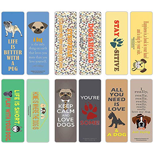 Creanoso Inspiring Dog Lover Bookmark Gifts for Owners (60-Pack) – Six Assorted Quality Dog Themed...