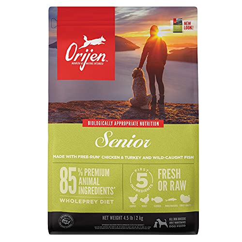 ORIJEN Dog Senior Recipe, 4.5lb, High-Protein Grain-Free Senior Dry Dog Food, Packaging May Vary