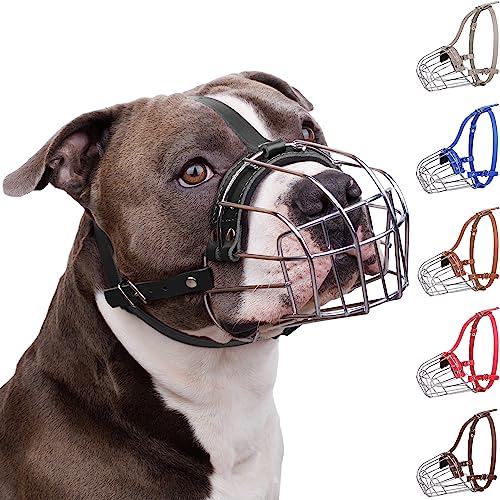 BRONZEDOG Pitbull Dog Muzzle Breathable Metal Basket for Large Dogs Amstaff Staffordshire Terrier...