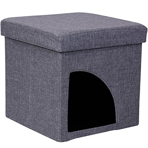 Favorite Soft Portable Opening Cat Play Cube Bed, Grey