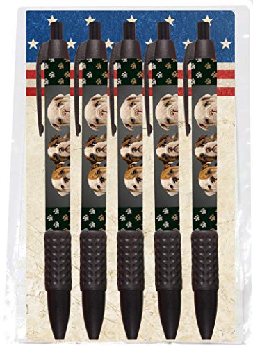 Dog Themed Ballpoint Pens with Grip - 5 Pack (Made in USA) (English Bulldog)