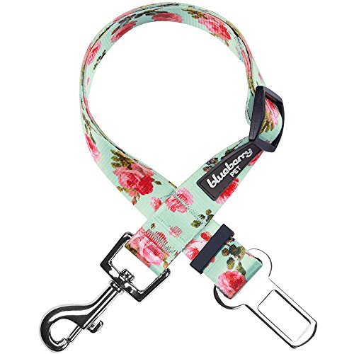 Blueberry Pet 8 Patterns Spring Scent Inspired Floral Rose Print Turquoise Adjustable Dog Seat Belt...