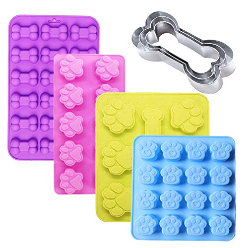 7 Pack Dog Treat Molds, Puppy Dog Paw and Bone Molds, Non-stick Dog Ice Molds Trays , Reusable...