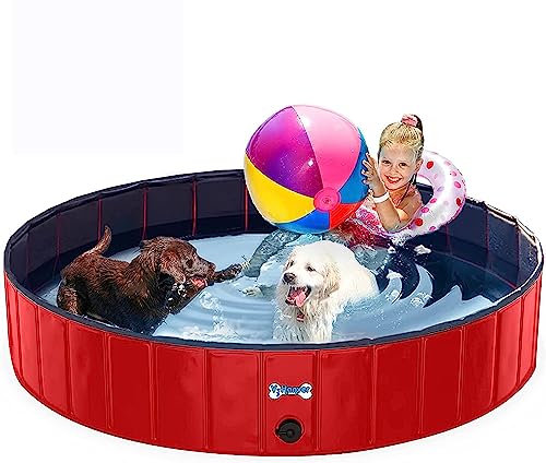 V-HANVER Foldable Dog Pool Collapsible Heavy Duty PVC Pet Pool Bath Tub for XLarge Dogs and Puppies,...