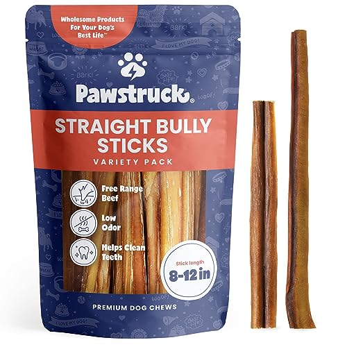 Pawstruck All-Natural 8-12' Bully Sticks for Dogs - Best Long Lasting, Rawhide Free, Low Odor &...