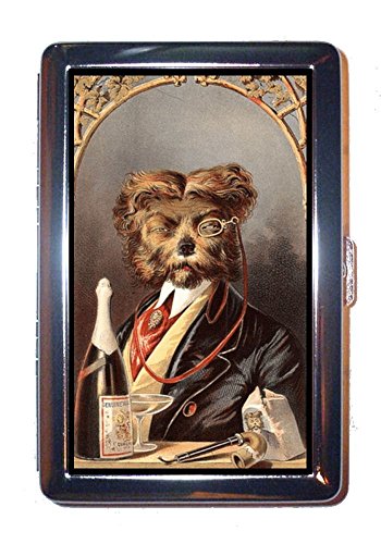 Dog Drinks Champagne Vintage Illustration Stainless Steel ID or Cigarettes Case (King Size or 100mm)