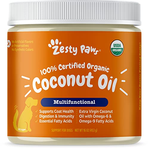 Zesty Paws Coconut Oil for Dogs - Certified Organic & Extra Virgin Superfood Supplement - Anti Itch...