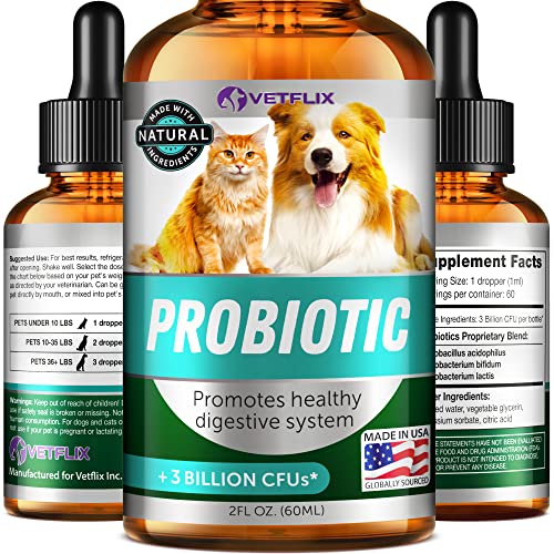 Premium Probiotics for Dogs & Cats - Made in USA - Digestive Enzymes & Prebiotics Supplement -...