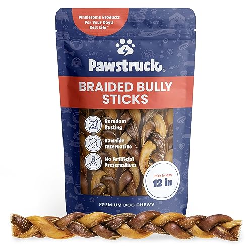 Pawstruck 12' Braided Bully Sticks for Dog, Pet Food, Beef Flavor, Natural Bulk Dog Dental Treats &...