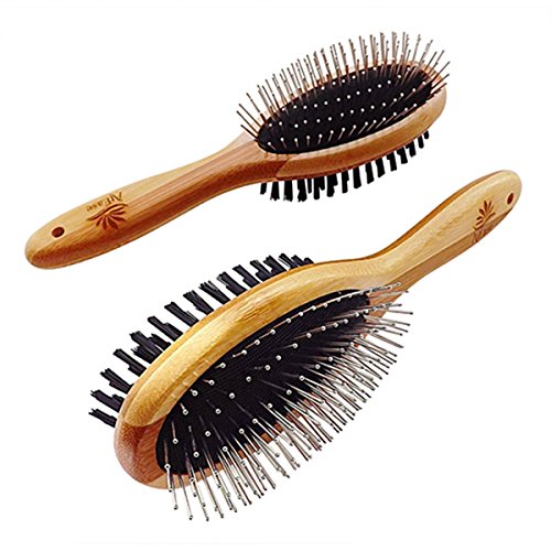 AtEase Accents Double Sided Dog Brush - for Long or Short Haired Dogs and Cats Natural Bamboo Eco...