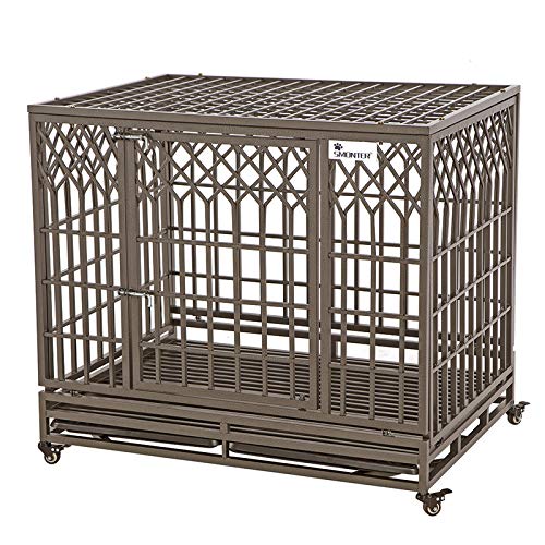 SMONTER Heavy Duty Dog Crate Strong Metal Pet Kennel Playpen with Two Prevent Escape Locks Large...