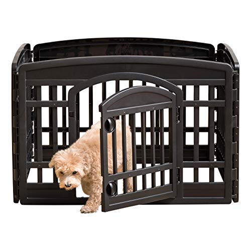 IRIS USA Dog Playpen, Exercise Pet Playpen with Door for Small & Medium Dogs, 4-Panel, 24' H, Black
