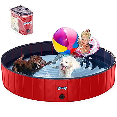 V-HANVER Foldable Dog Pool Collapsible Heavy Duty PVC Pet Pool Bath Tub for XLarge Dogs and Puppies,...