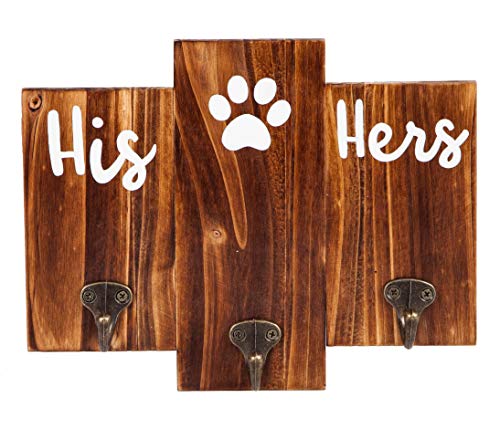 TBFM His Her Dog Hanger – Unique Key Holder and Dog Leash Hanger with 3 Hooks for Wall | Rustic...