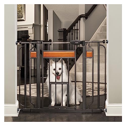 Carlson Home Design Extra Wide Walk Thru Pet Gate with Small Pet Door, Includes Décor Hardwood,...