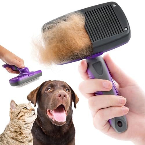 Hertzko Dog & Cat Brush, Dog Brush for Shedding, Cat & Dog Grooming, Self Cleaning Slicker Brush for...